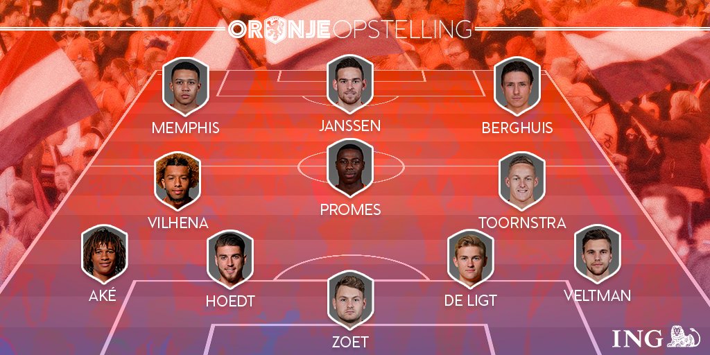 OnsOranje's tweet photo. Oranje start tegen Marokko met de volgende elf spelers. Nathan Aké debuteert met een basisplek. Zie: https://t.co/eHQZmbSvrm #MARNED https://t.co/NiHkcQSpbh
