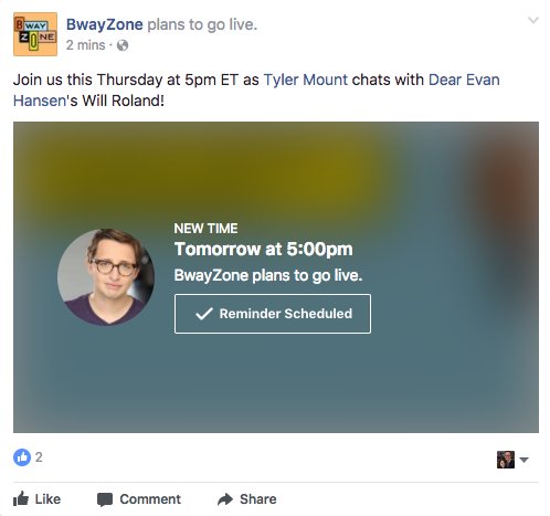 BwayZone's tweet photo. Tomorrow join @TylerGMount as he chats with @DearEvanHansen star @will_roland. #RoundupLIVE Get a reminder: https://t.co/SeW40a74wN https://t.co/KLcqP7xLsU