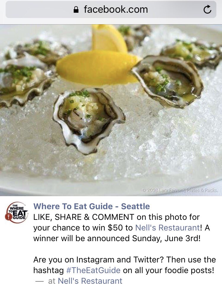 EatGuideSeattle's tweet photo. A new contest on our #Facebook page! Head over for chance to win $50 to @NellsRestaurant ! https://t.co/T7gUBu5PpR #TheEatGuide https://t.co/Upoj9GSsut