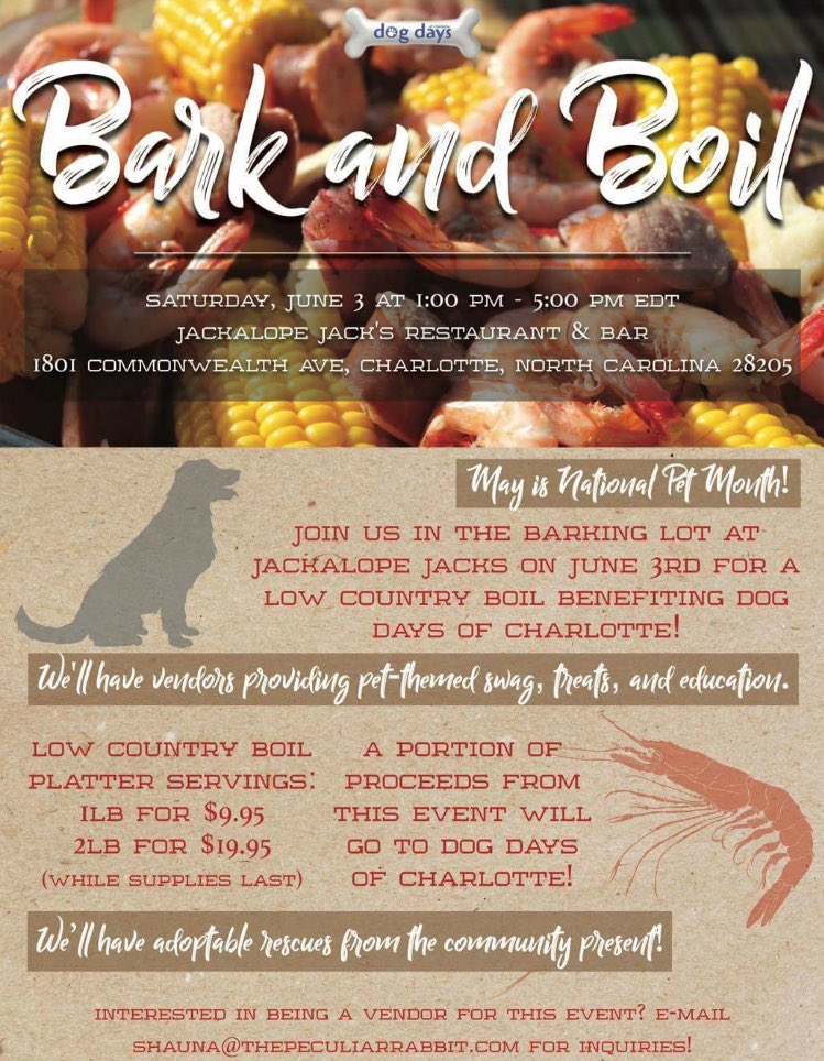 RT! Join us Saturday for a Bark &amp; Boil! #dogdays #clt <a href="/Jackalope_Jacks/">Jackalope Jacks</a>