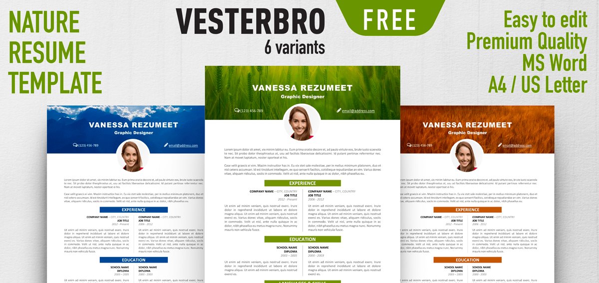 rezumeet's tweet photo. Vesterbro – Nature Resume Template by @rezumeet https://t.co/m9SNz6xGZG #Resume #CV #Template #jobsearch https://t.co/KamoZrjrFf