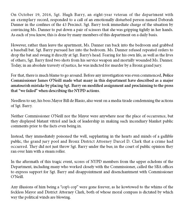 SBANYPD_Archive's tweet photo. Read statement by Ed Mullins regarding Sgt. Hugh Barry's murder 2 indictment #sbanypd https://t.co/3tWT2JpPU2