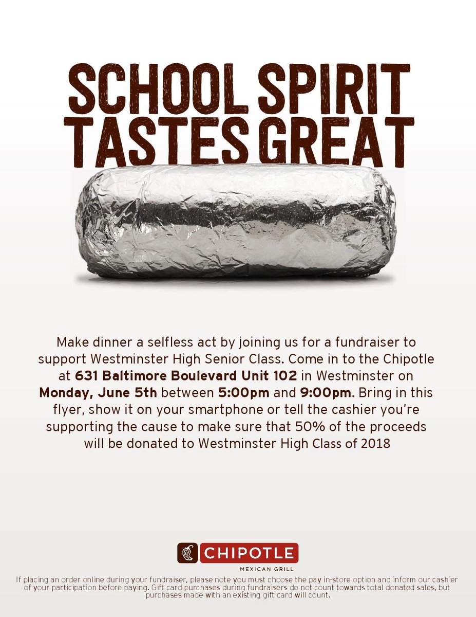 WHSOwls2018's tweet photo. Come to chipotle on Monday to support the class! Remember to tell the cashier you are with WHS https://t.co/shqaBfYcx4