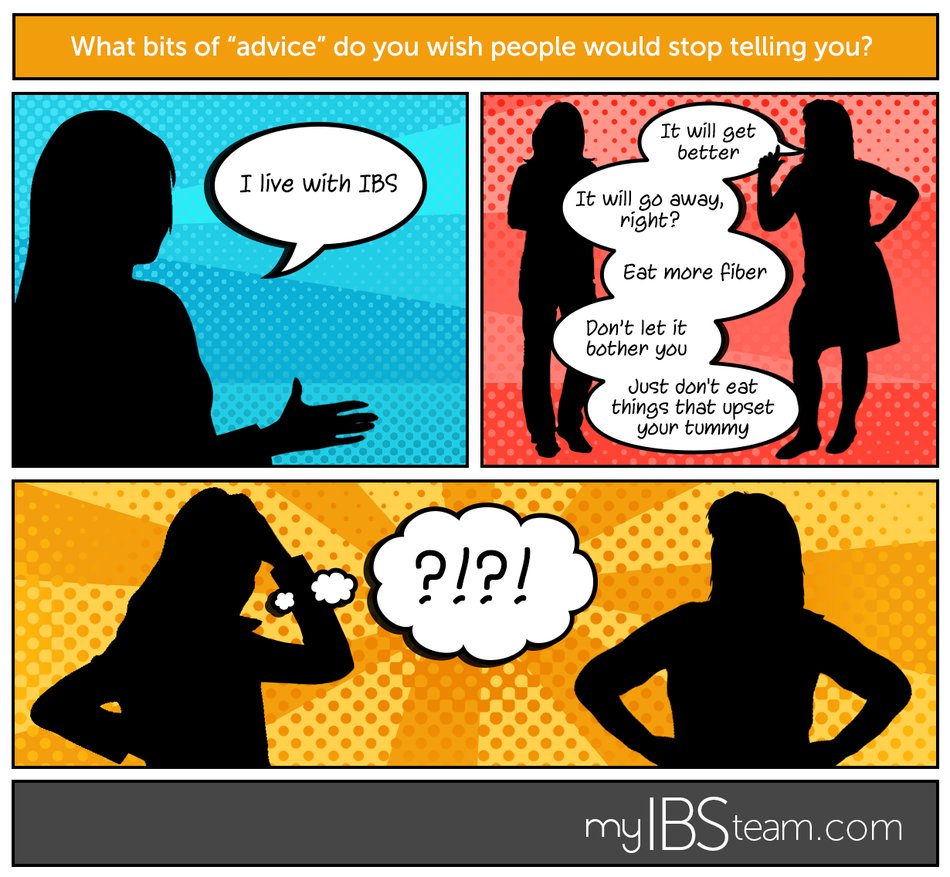 myIBSteam's tweet photo. What’s the worst advice to say to people with #IBS? See our list: https://t.co/v0XJb9lhSA #IBSawareness #IBSaware #IrritableBowelSyndrome https://t.co/0ejDh3qQJH