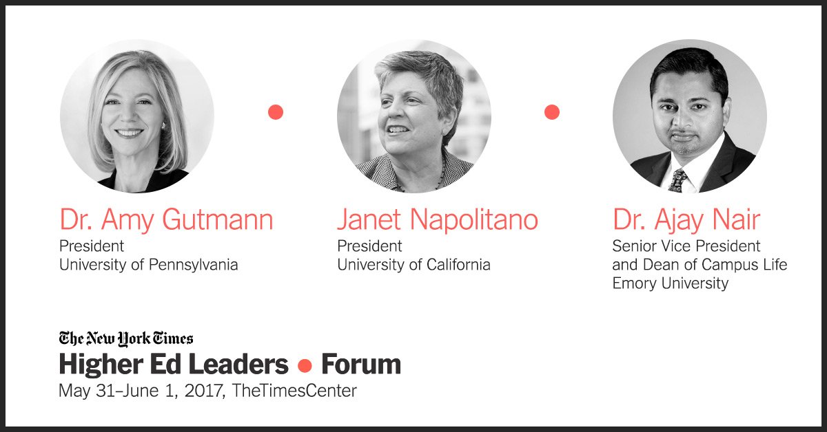 At 6:10PM, President Gutmann joins <a href="/deanbaquet/">Dean Baquet</a> for livestream on education in the post-truth era at #nythighered: nythigheredleaders.com