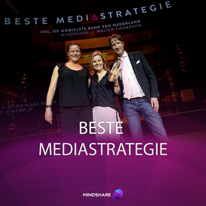 MindshareNL's tweet photo. Ook samen met @ingnl genieten we nog na. De Mobielste Bank en de Beste Mediastrategie! Wat zijn we trots op deze AMMA in de koningscategorie https://t.co/t2dBklMDeJ