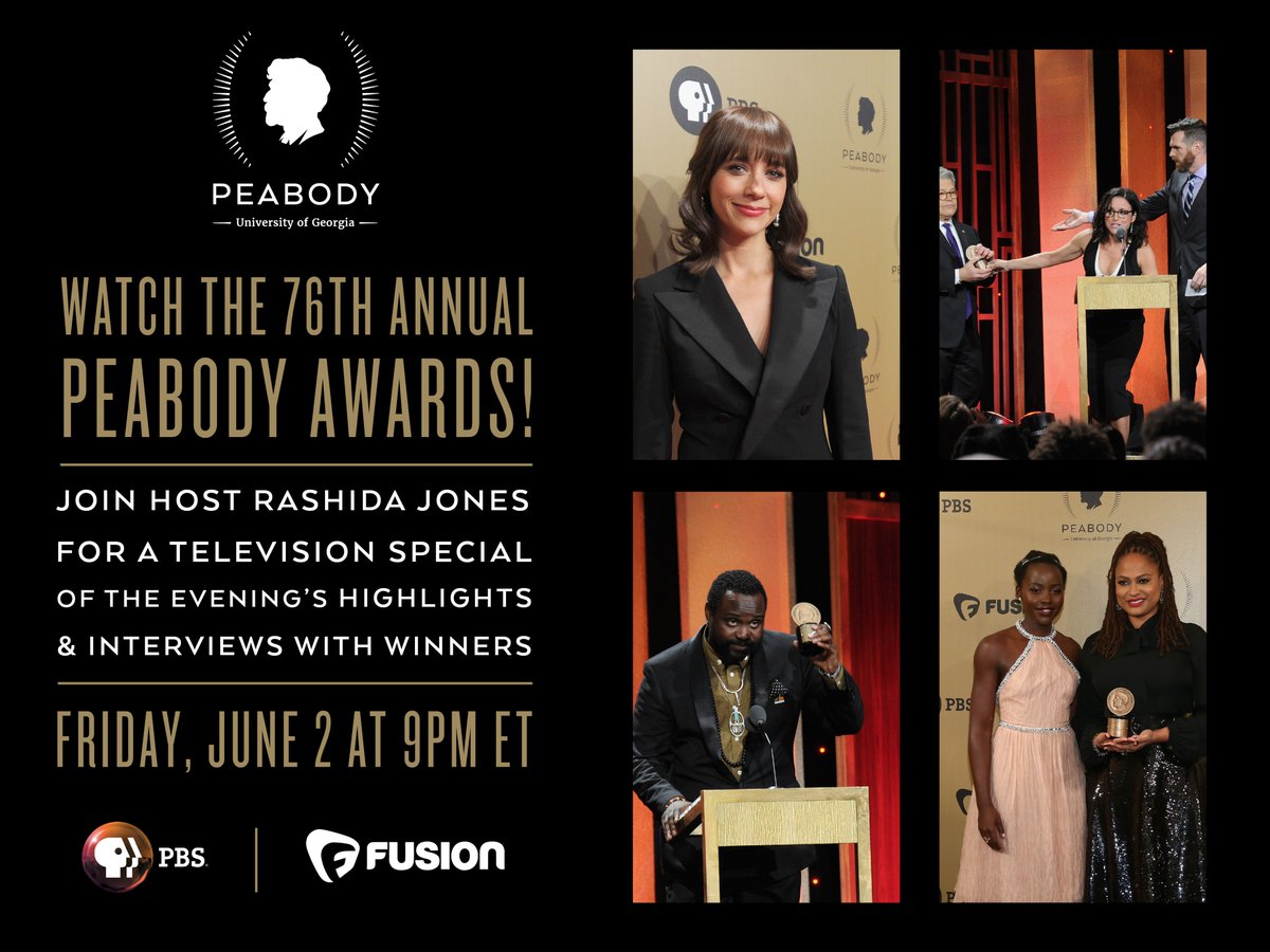 PeabodyAwards's tweet photo. Watch our ceremony on PBS and FUSION this Friday https://t.co/MP8RlfsD4X https://t.co/55P64ex91Q