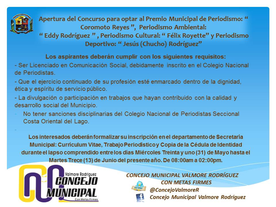 Apertura del Concurso para optar al Premio Municipal de Periodismo 2017.