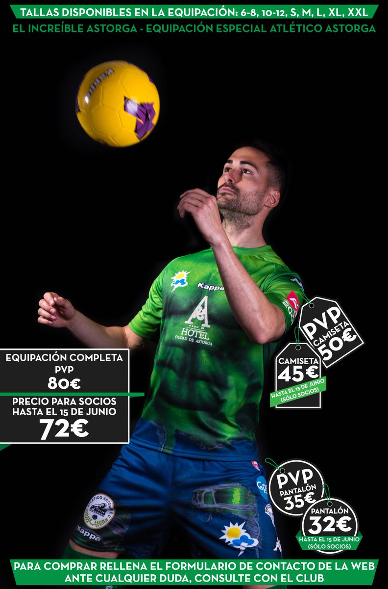 AtleticoAstorga's tweet photo. Impresionante el ritmo de venta de la equipación del #IncreibleAstorga. Entra en la web del club y no te quedes sin ella. #LaFuerzaDeUnSueño https://t.co/ImPKV6qSDe