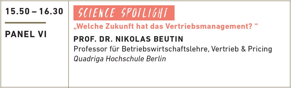 VMKongress's tweet photo. Gleich (15.50) im Hauptsaal: Science Spotlight mit Prof. Nikolas Beutin zur Zukunft des Vertriebsmanagement #VMK17 #Vertrieb @QuadrigaBerlin https://t.co/RbAMy1tKV3