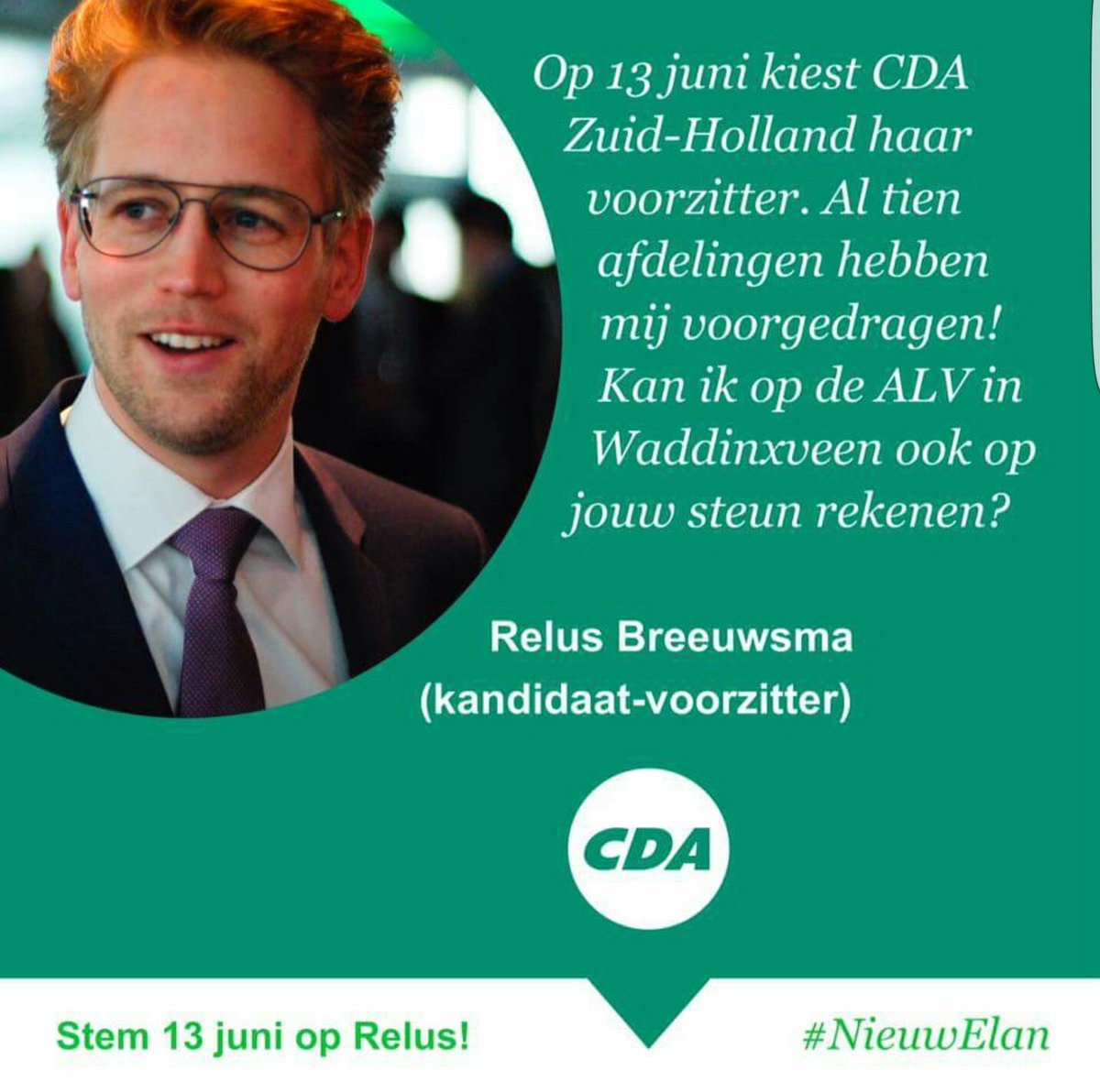 BCZandberg's tweet image. 13 juni kiest @CDAZH een nieuwe voorzitter. Mijn stem gaat 100% naar @RelusBreeuwsma Jong, enthousiast, verbindend, nuchter... Een TOPPER! 😀