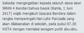 Assalamu'alaikum Wr. Wb.
Sekedar mengingatkan kepada seluruh siswa siswi SMAN 4 Kendari 

#SMAN4Info