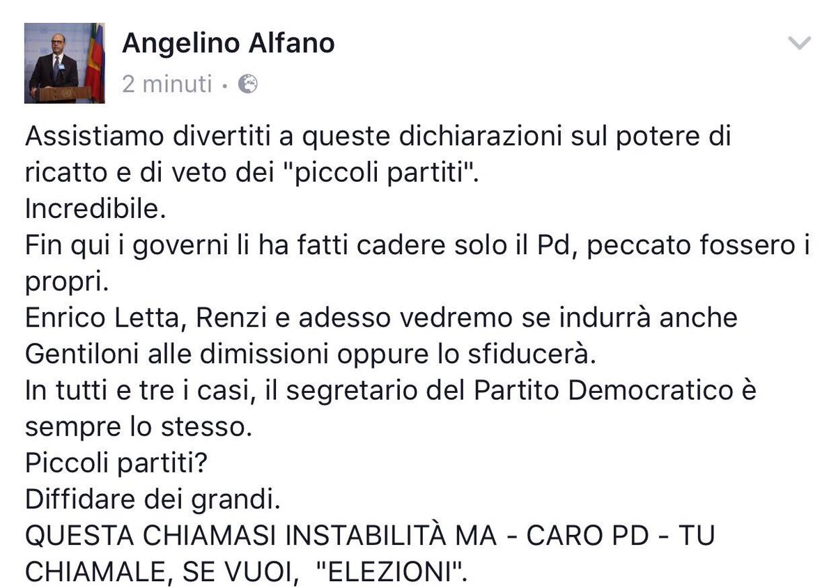 #LeggeElettorale, Piccoli partiti? Diffidare dei grandi. 
Questa chiamasi instabilità ma - caro #PD - tu chiamale, se vuoi, #elezioni.