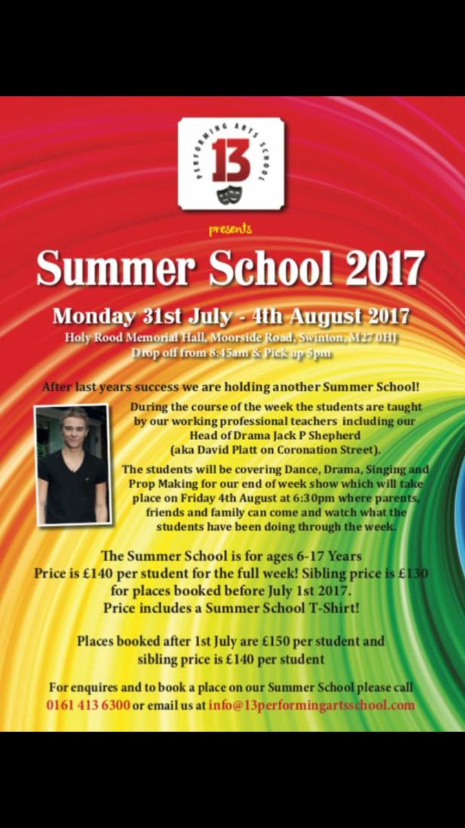 Summer school places limited! Fantastic experience gaining knowledge with working professionals, gaining confidence &amp; meeting new friends!