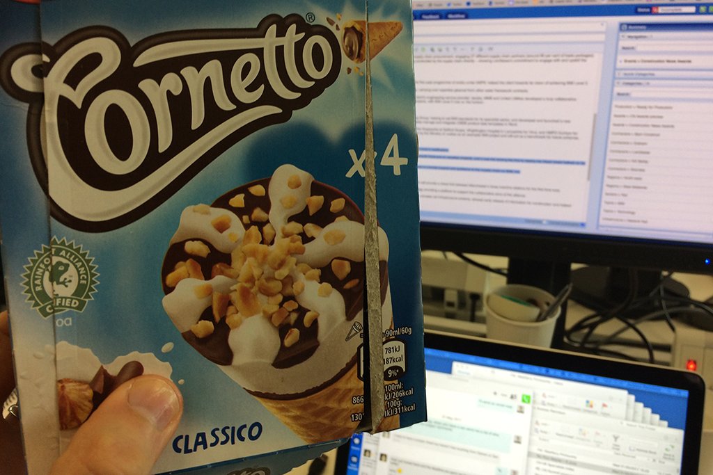 Breaking: <a href="/jamescwilmore/">James Wilmore</a> returns from <a href="/Crossrail/">Ewan</a> site visit with Cornettos which ironically look like TBMs after a long day boring