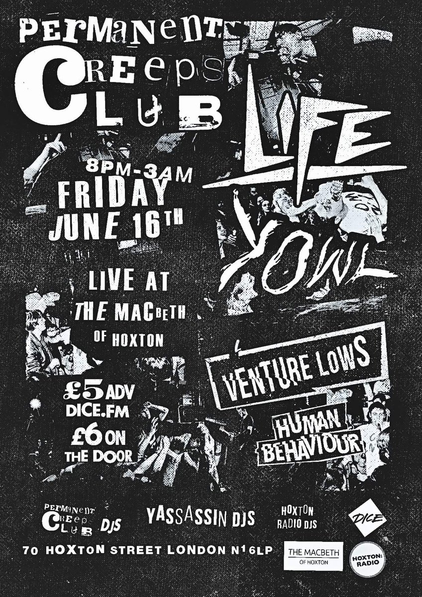 Not long until <a href="/lifebanduk/">LIFE</a> <a href="/YOWLAREYOWL/">YOWL</a> &amp; <a href="/venturelows/">venture lows</a> hit <a href="/TheMacbeth/">The Macbeth</a> ! Plus @yassassinmusic and <a href="/hoxtonradio/">Hoxton Radio</a> DJs! goo.gl/prU0y3