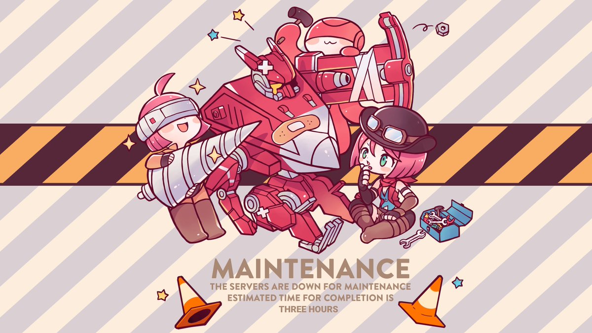 VaingloryJP's tweet photo. 【お知らせ】
アップデート2.5サーバーメンテナンスが始まりました🛠️3時間を予定しております⏰
開発者生配信（英語）📺
▶️https://t.co/8ZP8k4XLua
2.5アップデートノート🗒️
▶️https://t.co/z3FBUD5iyJ https://t.co/uFBlP7s17i