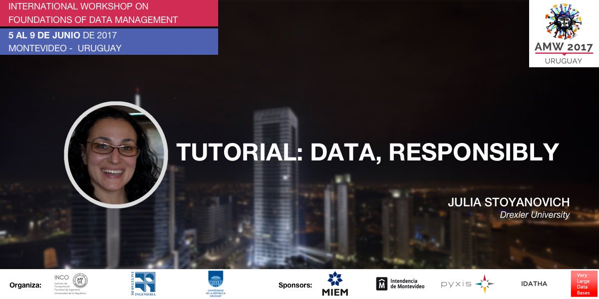 AMWUruguay's tweet photo. Speaker: Julia Stoyanovich
Drexler University.
Reserve su lugar en: https://t.co/qVKjjsSwUb
#AMWMontevideo #DataScience https://t.co/oSPTjcTmle