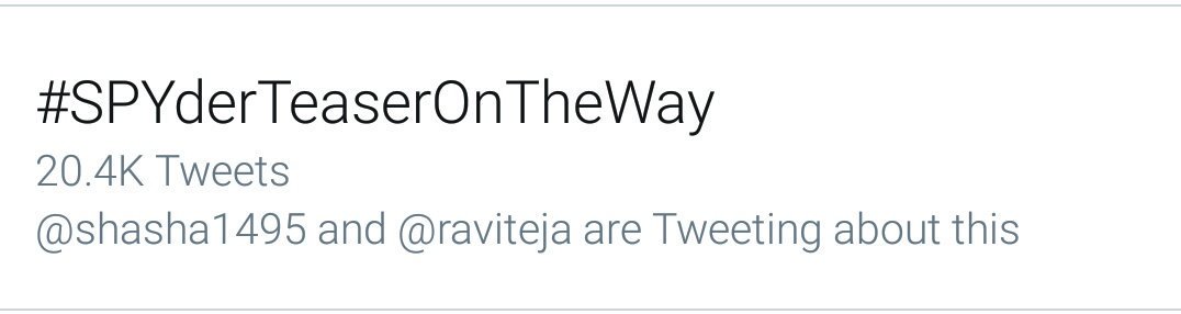 MaheshVijayFC's tweet image. 20.4 K Tweets 😍🔥

#SPYderTeaserOnTheWay