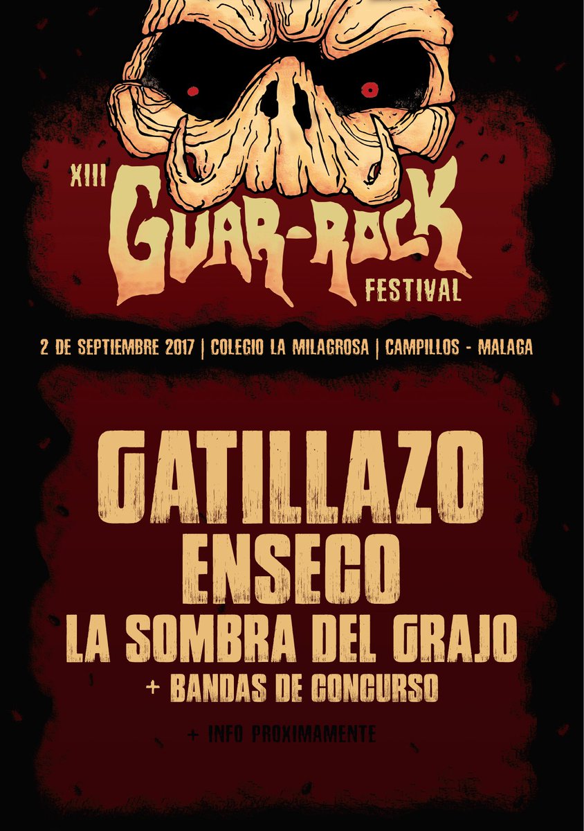 Avance del cartel de la XIII edición del Guarrock Festival Campillos con <a href="/LOSGATILLAZO/">GATILLAZO</a> @Enseco_Band <a href="/Los_Grajos/">La Sombra del Grajo</a> +info próximamente.