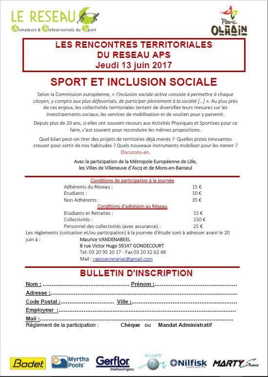 Prochaines rencontres territoriales du Sport - Réseau APS. Inscriptions en cours.