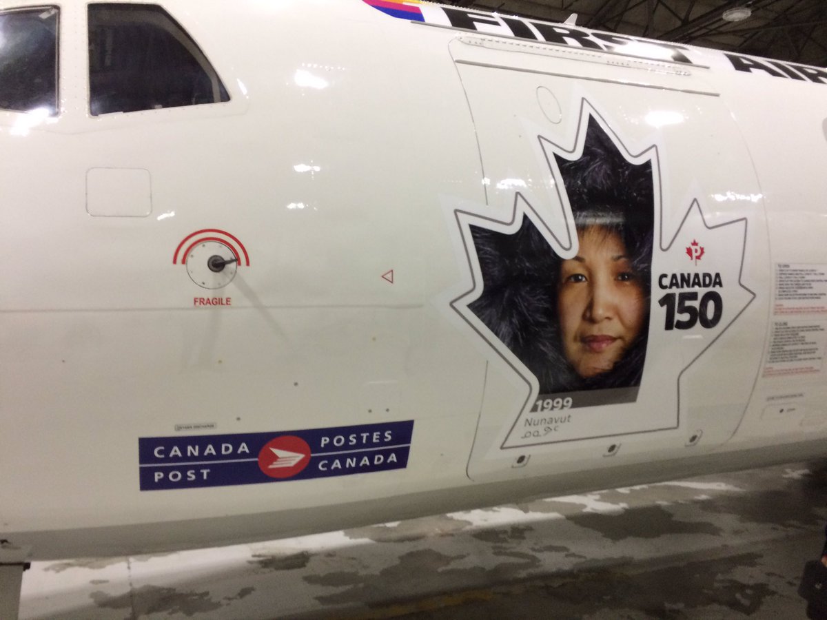 Leah Kines of Arctic Bay is featured on a Canada Post stamp representing the Arctic. Unveiled here on a First Air plane today in Iqaluit.