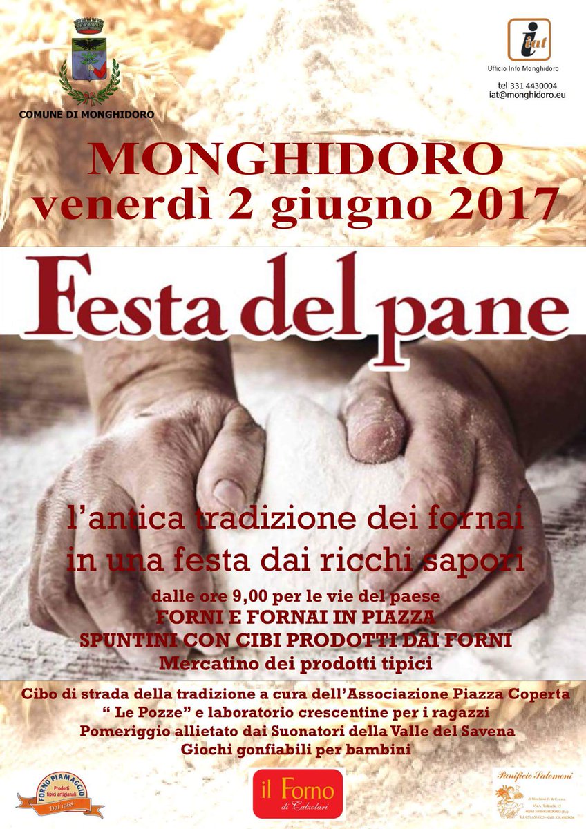 Venerdì 2 giugno 2017
FESTA DEL PANE 
Monghidoro
...saremo presenti col nostro stand!
