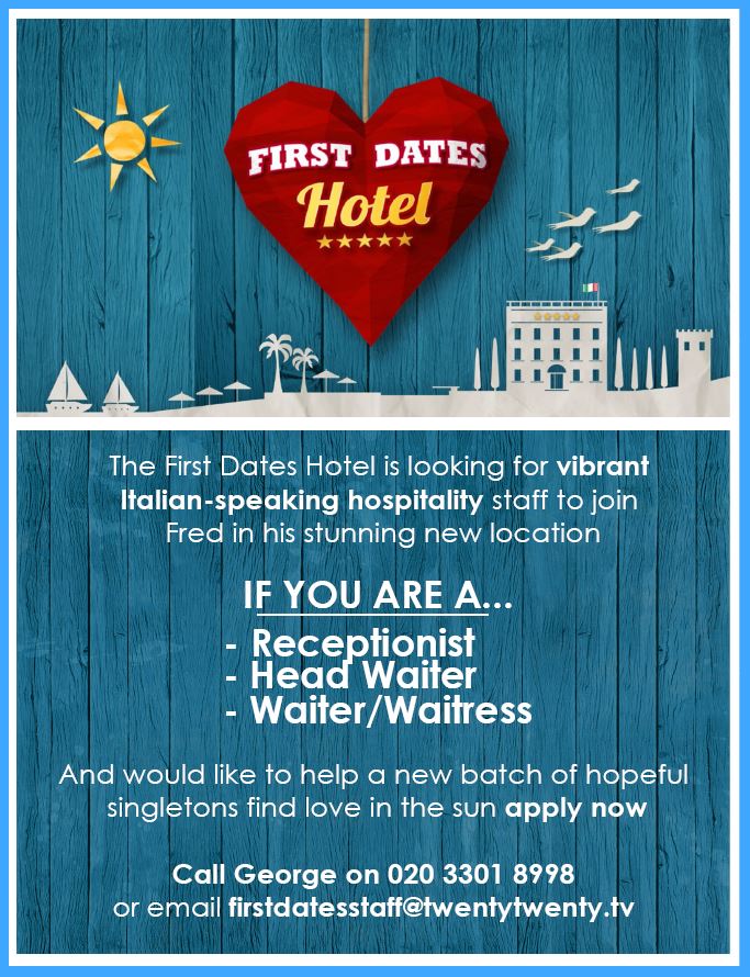 The First Dates Hotel is looking for vibrant Italian-speaking hospitality staff to join Fred. Are you an Italian-speaking waiter/waitress?
