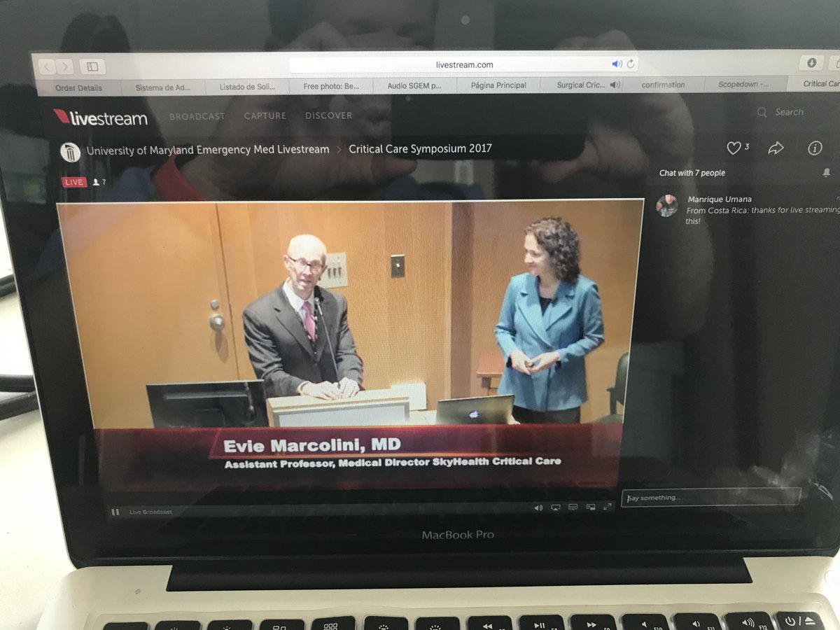 Thanks to <a href="/UMEmergencyMed/">U of Maryland Emergency Med</a> &amp; <a href="/critcareguys/">Critical Care Guys</a> for live-streaming this!
@EvieMarcolini
Thanks for the Costa Rica shoutout!
#EMeducation
#FOAMed