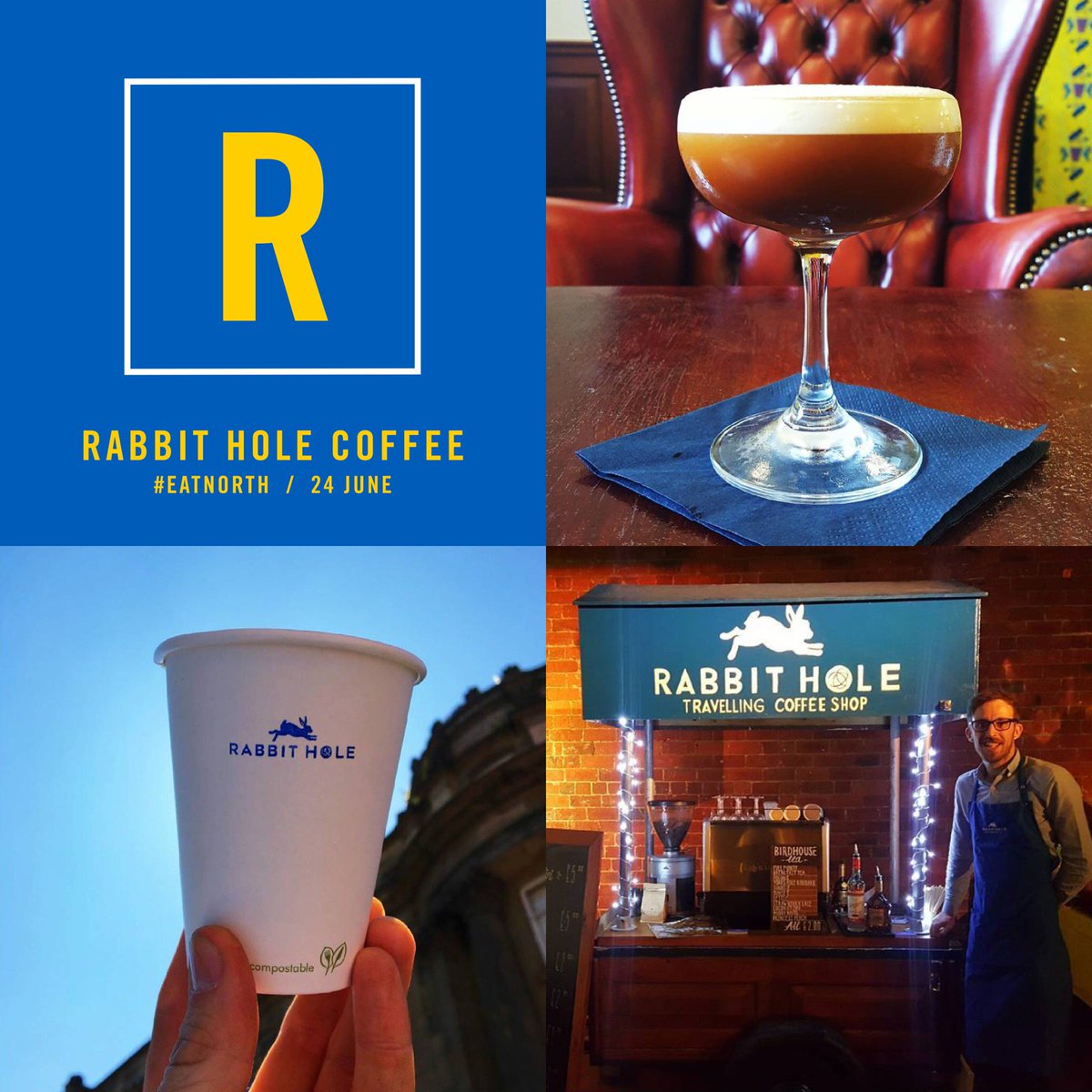LeedsIndieFood's tweet image. You need coffee too right? Buzzed to introduce @RabbitHoleTCS as our in house baristas! Plus, coffee martinis! All at #EatNorth on 24 June.