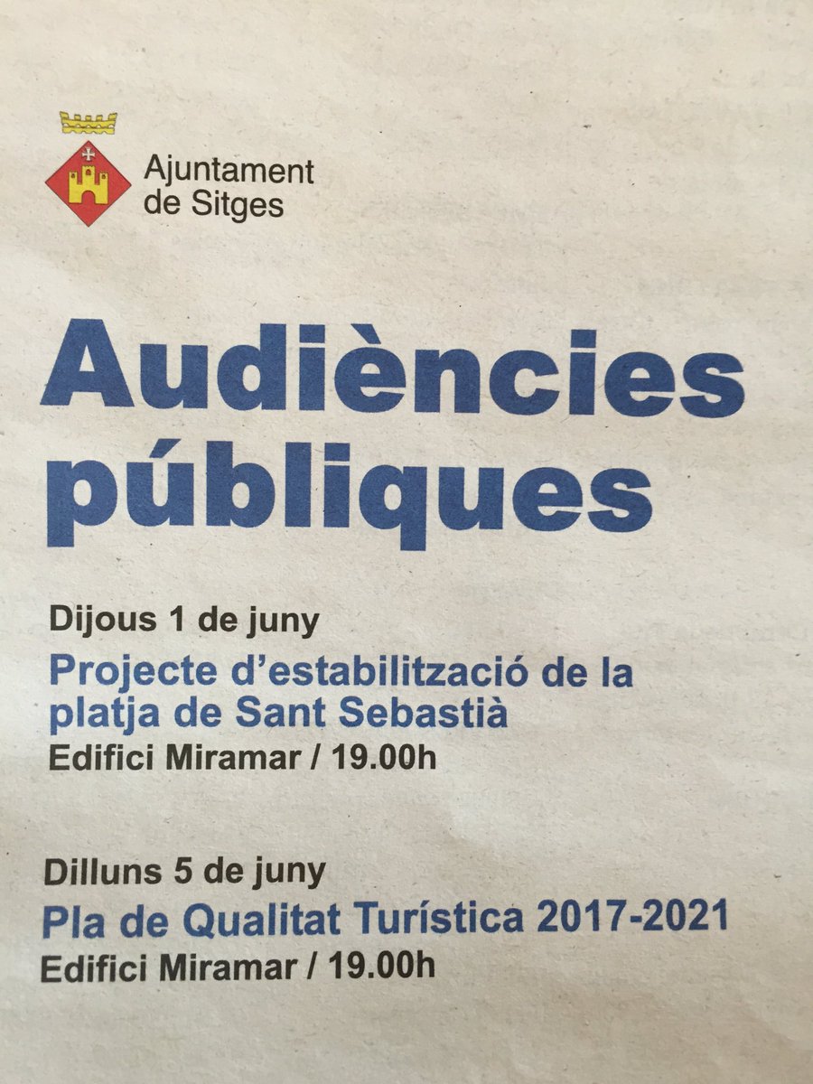 MiquelForns's tweet photo. Pròximes audiències públiques de @AjSitges. Participeu-hi i doneu la vostra opinió! #proposar #escoltar #debatre https://t.co/tYm4iS7Bkf