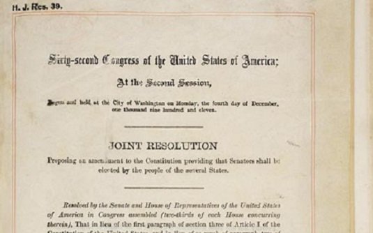 ConstitutionCtr's tweet image. #OnThisDay in 1913, the #17thAmendment to the Constitution went into effect, ending indirect elections to the Senate ow.ly/Scys30cbELa