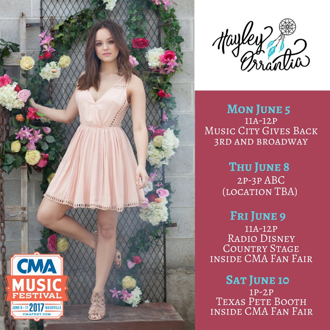hayleyorrantia's tweet photo. I'm coming at ya #CMAFest! Unfortunately, I won't be able to sing due to my recent vocal polyp surgery, but I'll be doing Meet&amp;Greets! 💜 https://t.co/COkfWeGE25