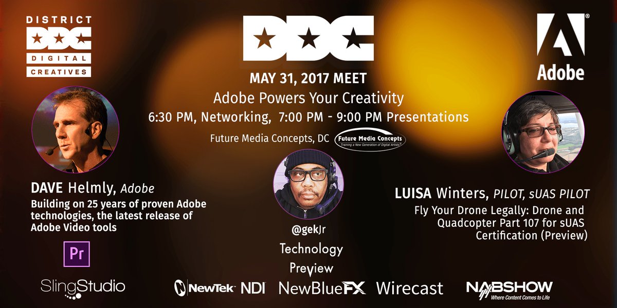 districtcreate's tweet image. TONIGHT! #DistrictCreate Meet: @AdobePremiere | @NewTekInc NDI | #Part107sUASCertification discre.co/2qAru5H #TechPreview