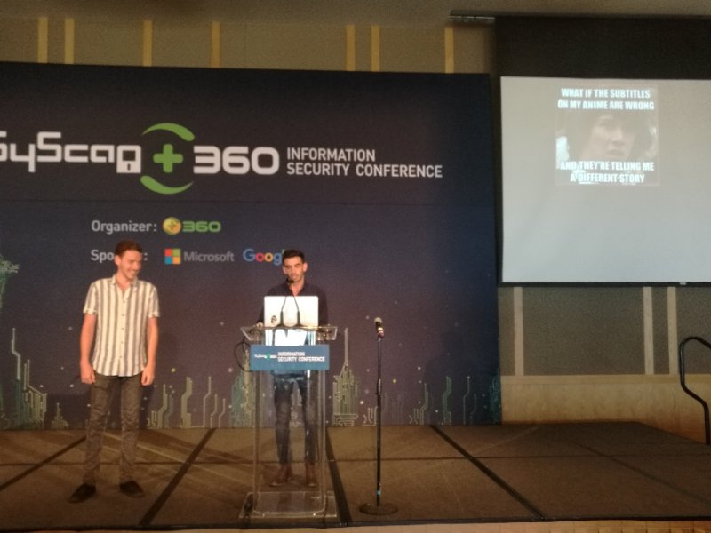 SyScan360's tweet image. Morning! Today we start with Omri Herscovici @omriher and Omer Gull talk on Pwned in Translation - from Subtitles to RCE now in #SyScan360