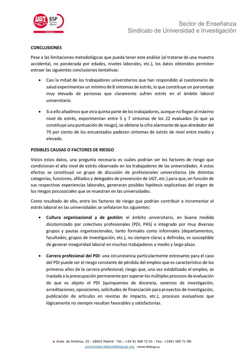 UGT_Leon's tweet photo. INFORME DE UGT SOBRE ESTRES LABORAL EN LAS UNIVERSIDADES ESPAÑOLAS https://t.co/PoGLkvx4YV