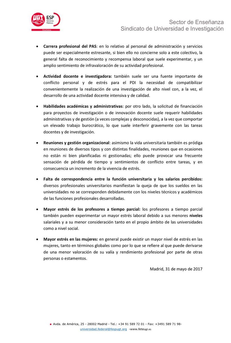 UGT_Leon's tweet photo. INFORME DE UGT SOBRE ESTRES LABORAL EN LAS UNIVERSIDADES ESPAÑOLAS https://t.co/PoGLkvx4YV