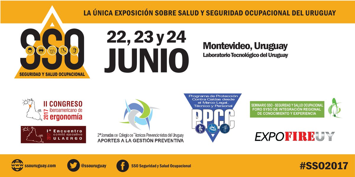 ssouruguay's tweet photo. 5 eventos simultáneos en la única exposición sobre Seguridad y Salud Ocupacional del Uruguay. Más info en https://t.co/m9C3PxWScC #SSO2017 https://t.co/VbT4dZNIEr