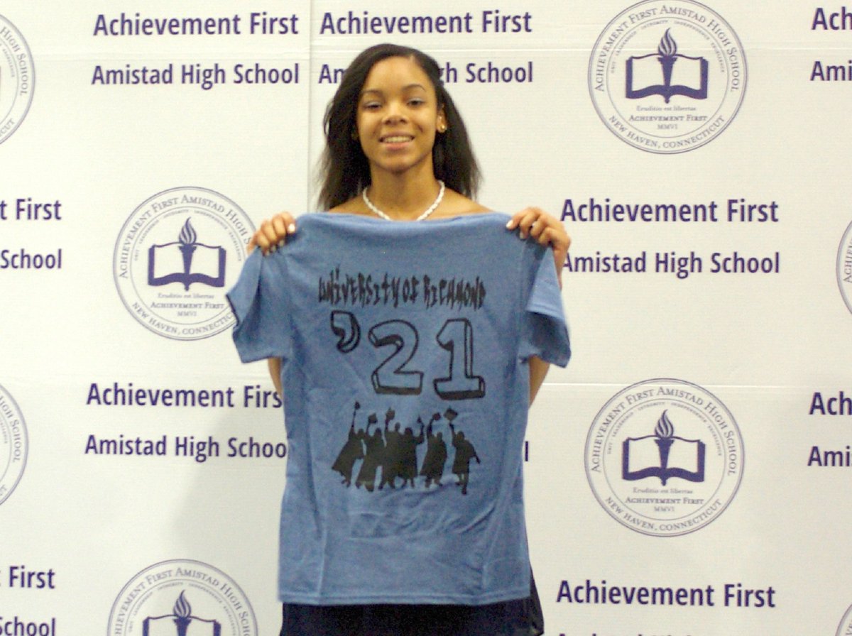 ctcharterassoc's tweet photo. 2017 @achievement1st Amistad HS grad keeps her head high en route to @urichmond! https://t.co/Q7MZfKznyM #30DaysofGrad via @charteralliance https://t.co/EHh9TvqndP