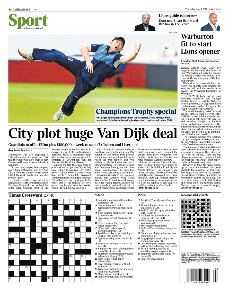 The Times back page tomorrow Man City hope to beat Liverpool and
