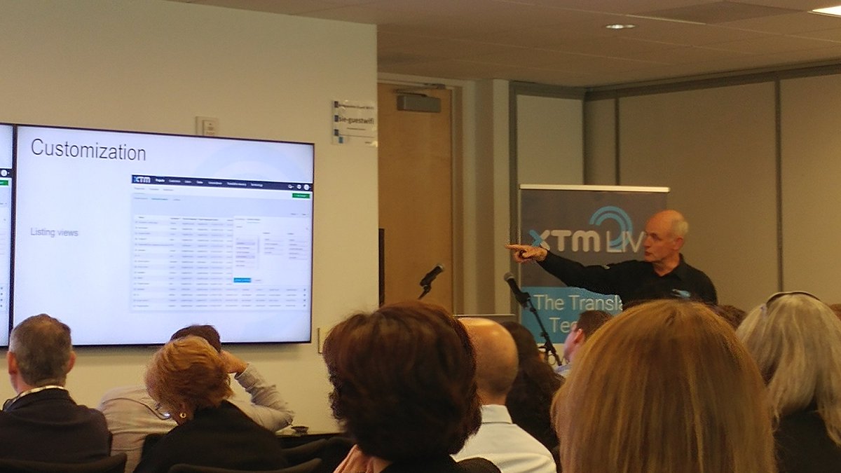 LaraDaly's tweet photo. CEO Bob Willans sharing the customization capabilities of @VistatecGlobal partner XTM @ #XTMsummit today https://t.co/p5yB5asJ9z