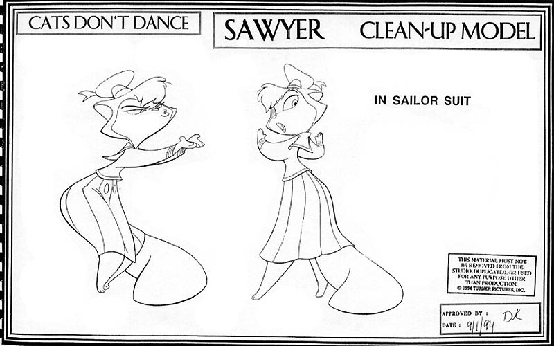 Cats Don't Dance, Sawyer model sheets. 
