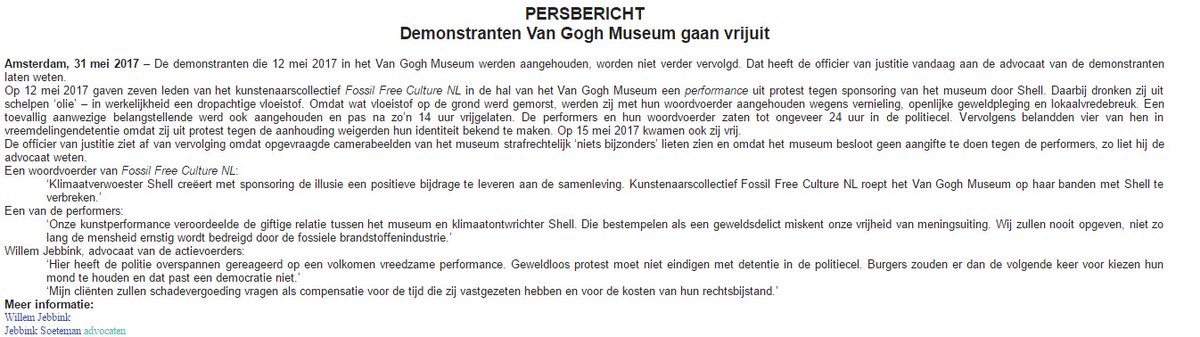 disob_futures's tweet photo. Geen aanklacht #VanGogh8 ! Officier van justitie ziet af van vervolging. @FFcultureNL 'Wij zullen nooit opgeven. verbreek banden met @Shell https://t.co/pBTVlOtXoK