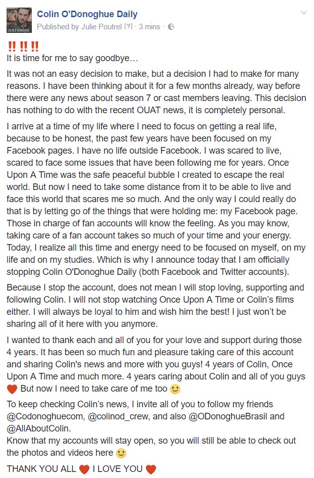 codonoghuedaily's tweet photo. ‼️It's time for me to say goodbye…

It was not an easy decision, but one I had to make for many reasons. Please read below. I LOVE YOU ALL♥😘 https://t.co/WSiyimIp3K