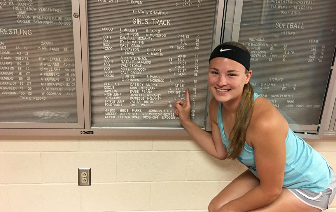 CoachYockey's tweet photo. Another @blazerstf record! @CassAnd_23 broke her own school record which is now 42'1.5" and won't be broken for a while! Great work, Cass! https://t.co/3BNqVEiCXz