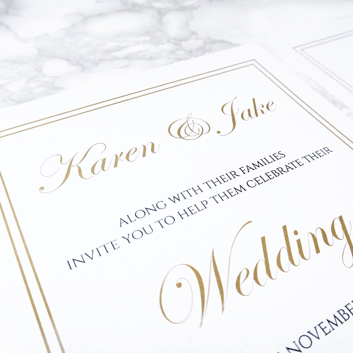 Wedding invitation sample in navy and gold on pearlescent card, for a winter wedding 💌 #weddinginvitations #wedding #bride #design #printer