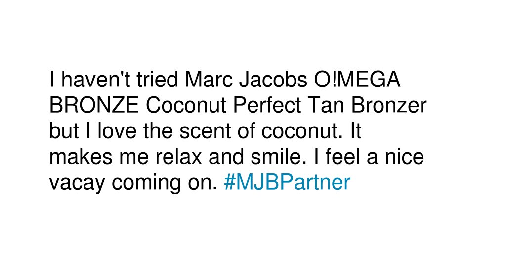 OfficialMeganE's tweet photo. What memories come to mind when you smell coconut? Make sure you mention Marc Jacobs O!MEGA BRONZE Co... #MJBPartner https://t.co/QgBtUhKRKL