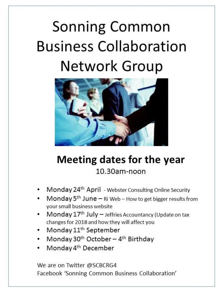 Next #network mtg Mon 5th June, with @Ri_Web_ #Rdguk <a href="/CommonSonning/">Sonning Common</a> #berks #rg4 <a href="/butchersarmsRG4/">The Butchers Arms</a> #supportlocal
