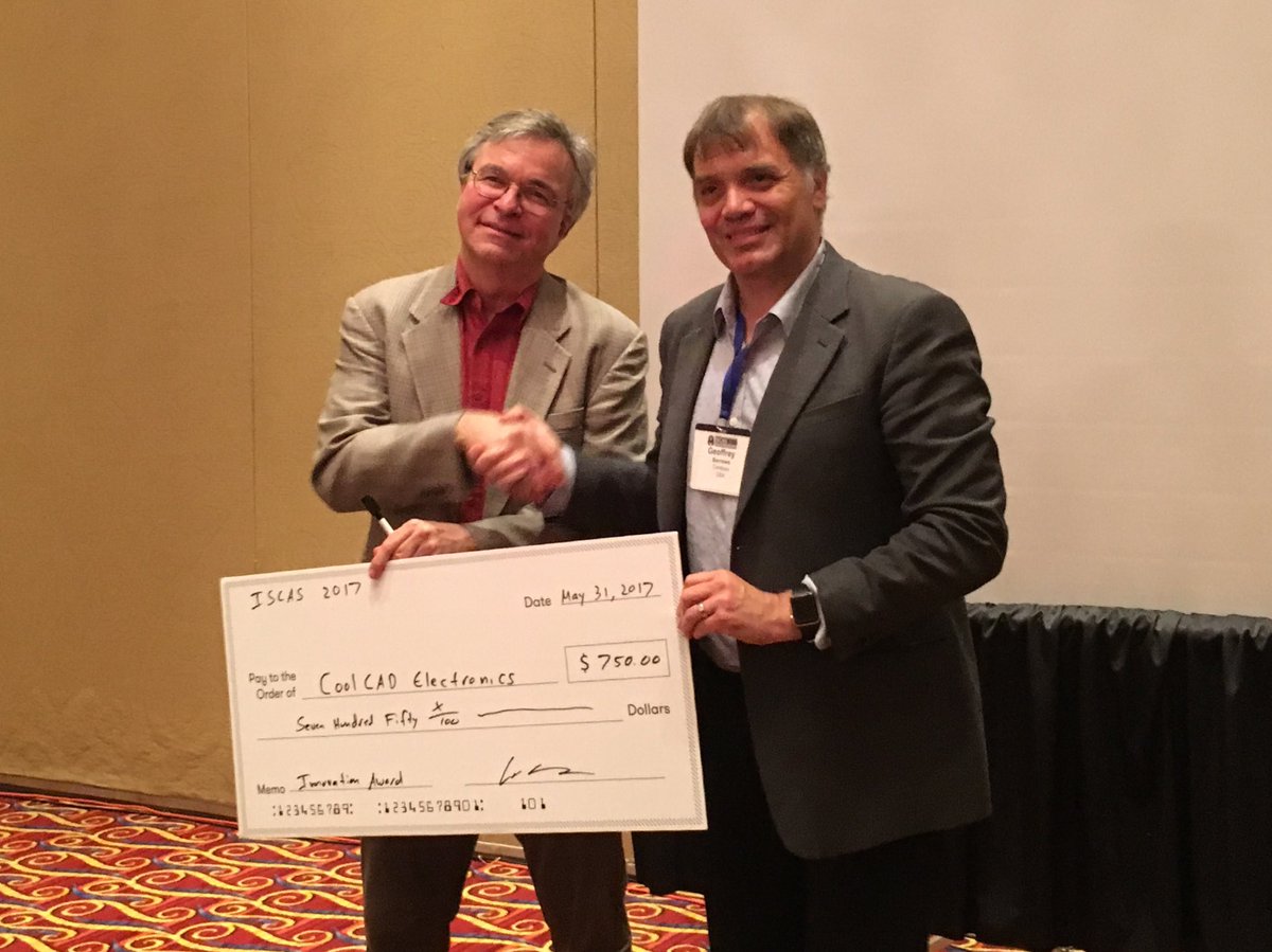 AbshirePamela's tweet image. CoolCAD Electronics wins the Innovation Award in the Pitch Your Startup session at #ISCAS2017 @eceumd
