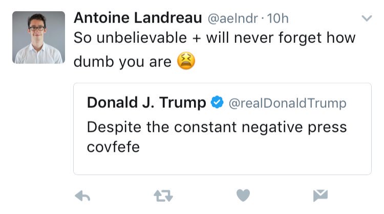 aelndr's tweet photo. Trump deleted his tweet after one day.... hopefully I have a souvenir of the #covfefe https://t.co/Ac5kAzE1xB